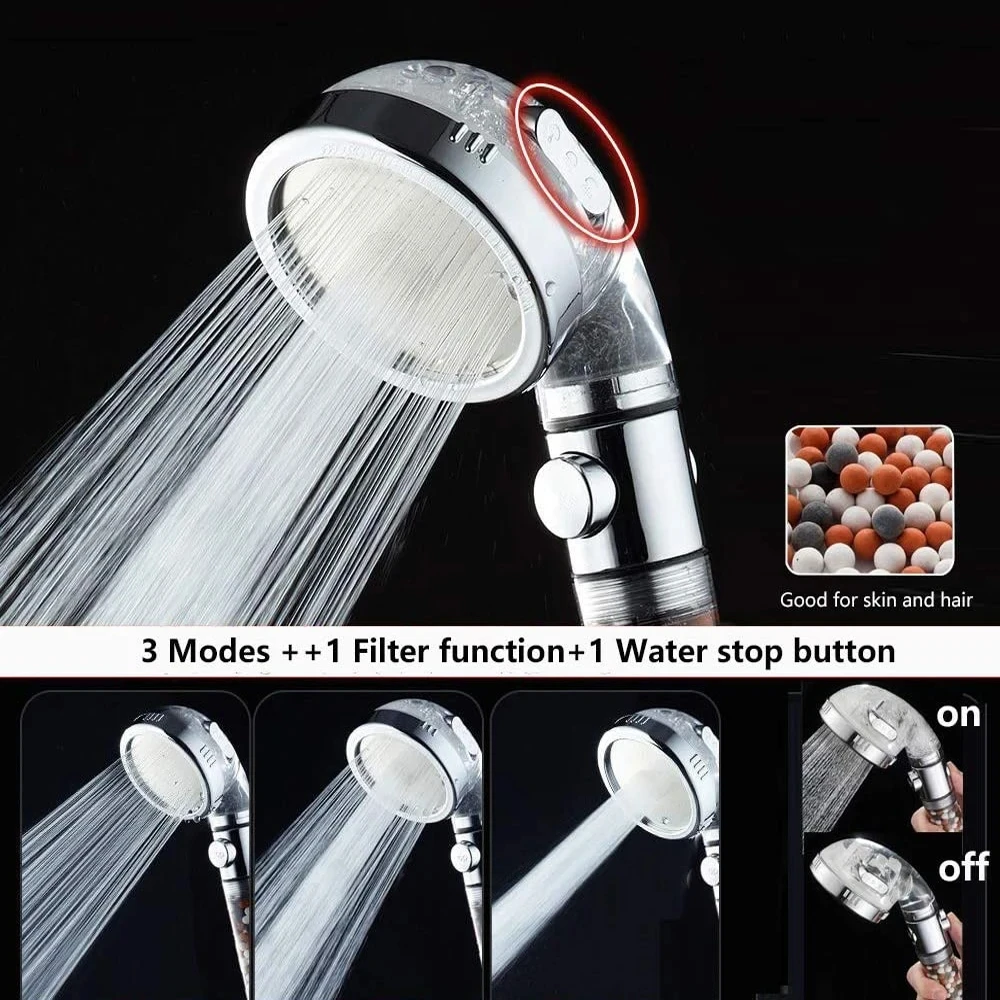 New 3 Modes adjustable nozzle Booster handheld bathroom shower Removable and washable anion filter shower Bathroom Accessories