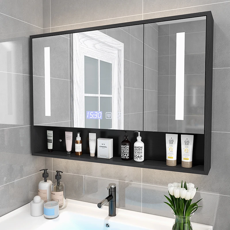 

Solid wood bathroom, separate mirror cabinet, rack, bathroom, smart mirror cabinet with lamp, bathroom, dressing, storage