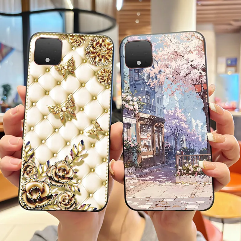 لهاتف Google Pixel 4 XL حافظة سوداء من السيليكون الناعم بتصميم أنيق على شكل جرو كرتوني، غلاف قطة على شكل أرنب أبيض منفوش #3