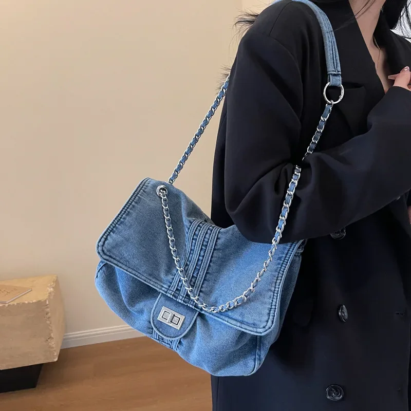 Denim Hobo Crossbody Bags For Women 2024 New Trends Purses And Handbags Multi Pockets Shoulder Messenger Bag Big Capacity Totes