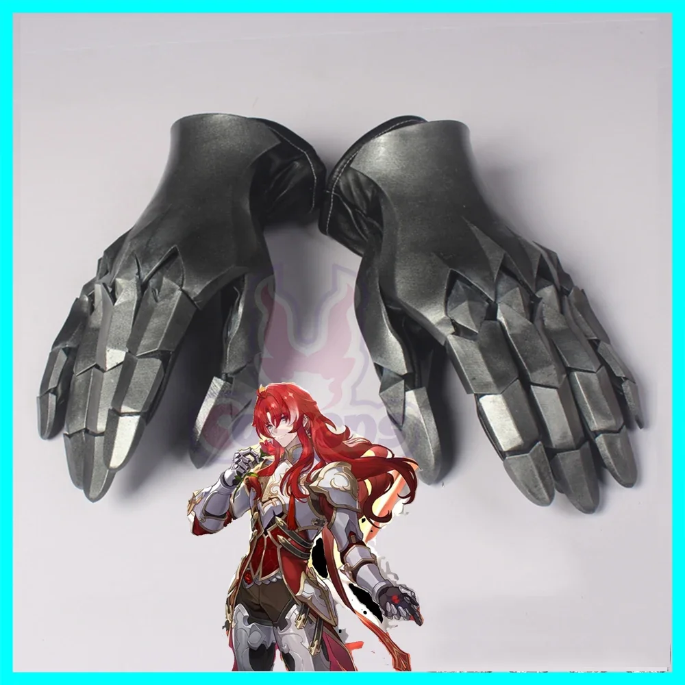 Game Honkai: Star Rail Argenti Cosplay Earring Props Punk Gloves Argenti Cosplay Wig Long Red Loose Wavy Wigs Heat Resistant Wig