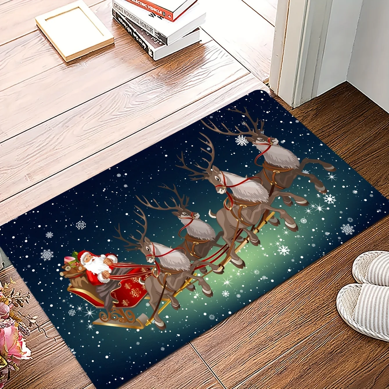 A Merry Christmas-Themed American Style Doormat, Suitable for Home Use As an Indoor Carpet, Non-Slip Bathroom Mat, Entrance Ma