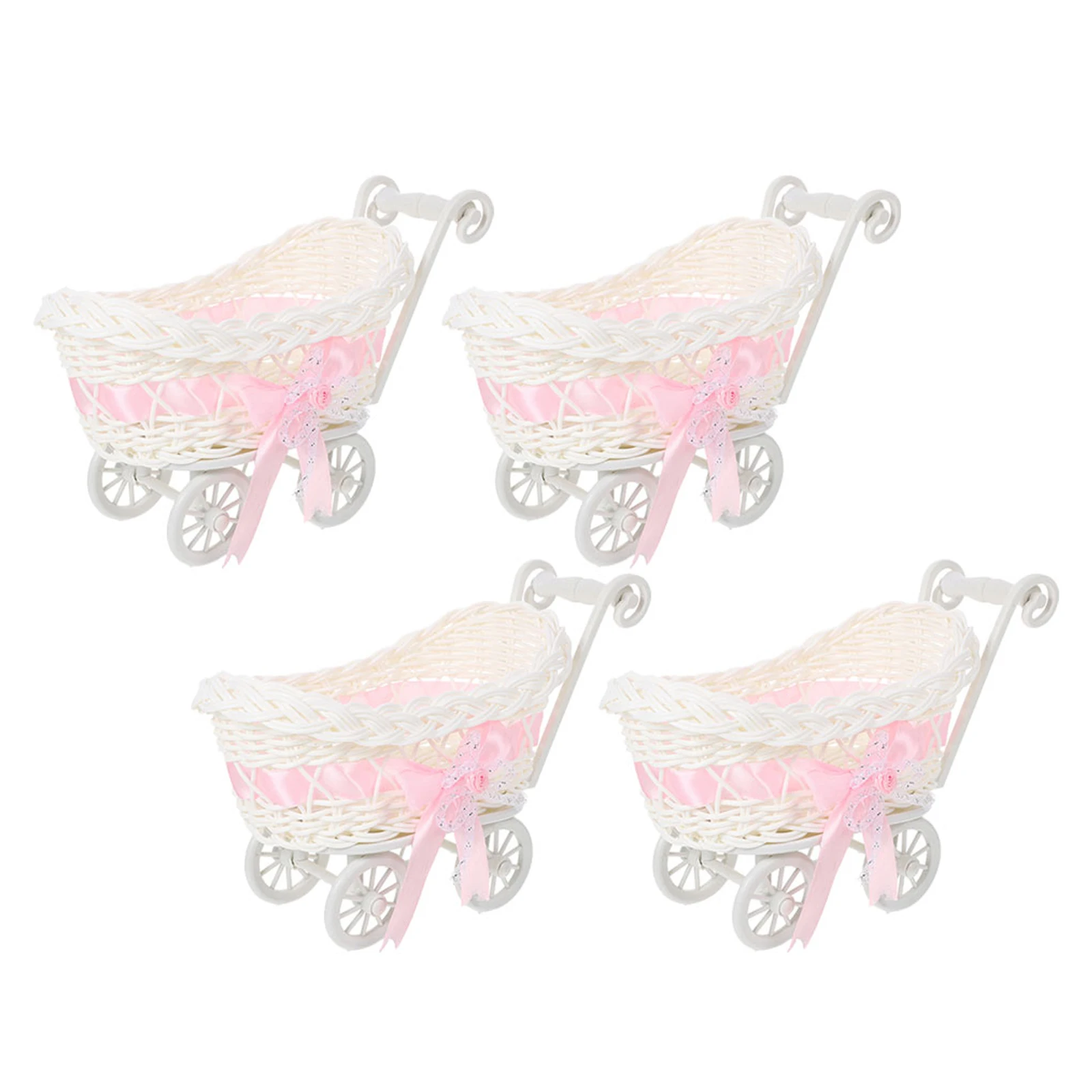 

4pcs Stroller Shape Woven Storage Basket For Candy Chocolate Party Favor Shower Gift Cart Baskets Home Kitchen Organizer