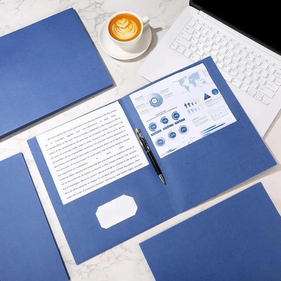 50 حزمة من مجلدات الجيب حجم الحروف السائبة مجلد ملفات الورق 8.5 × 11 بوصة ورق محكم مع فتحة بطاقة Busin للمدرسة Gr