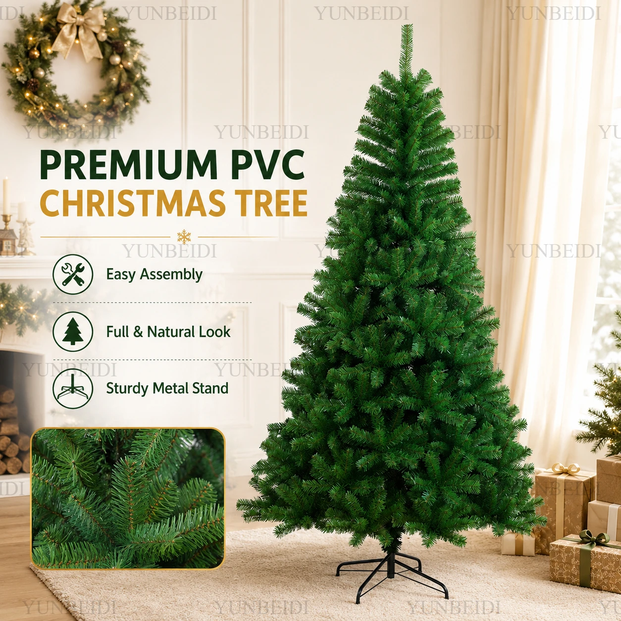 Sapins de Noël artificiels en PVC, grande taille (120 cm à 210 cm), décoration pour une ambiance festive du Nouvel An en famille.