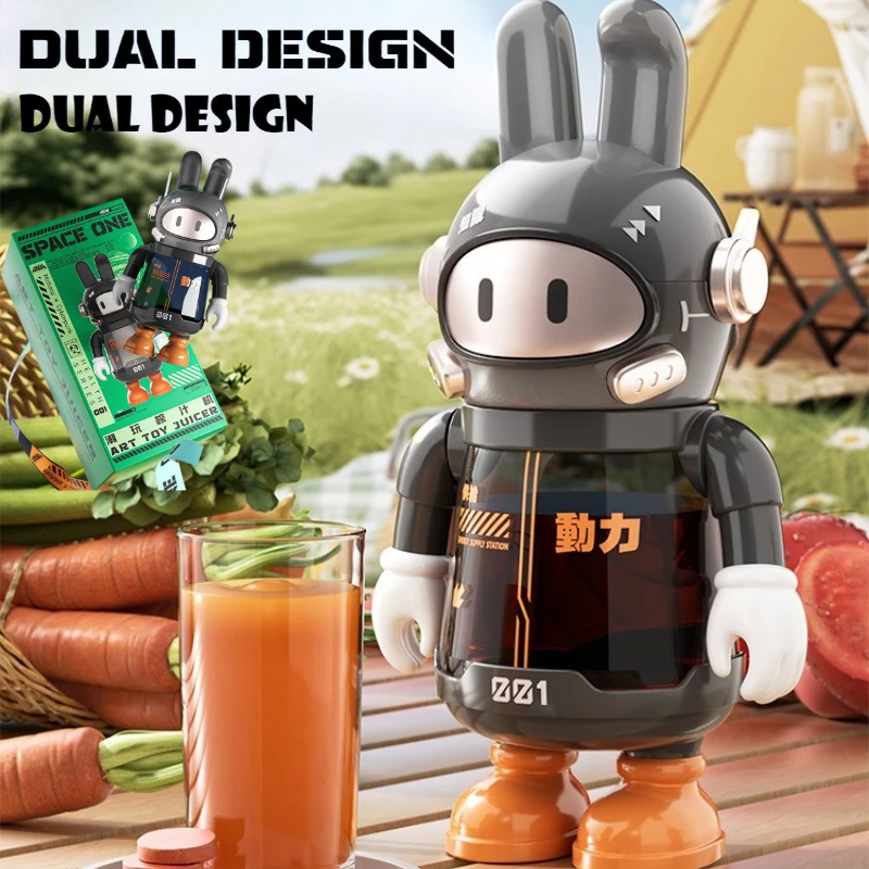 PB09 Portable USB-Rechargeable Juicer 80W 600ml 6-Blade Multi-Function Juicing Cup 2-in-1 Design Shoulder Strap Stainless Steel