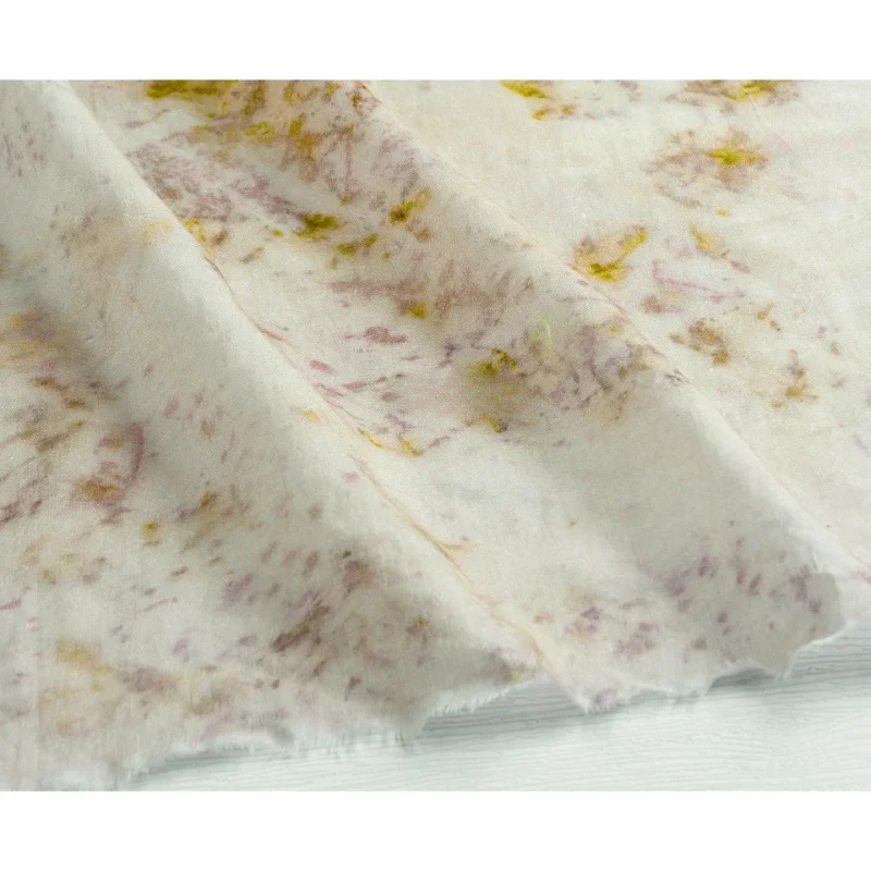 Dried Tree Leaves Plant Dyed Fabric Soft and Translucent Vintage High-end Dress Hanfu Designer Fabric