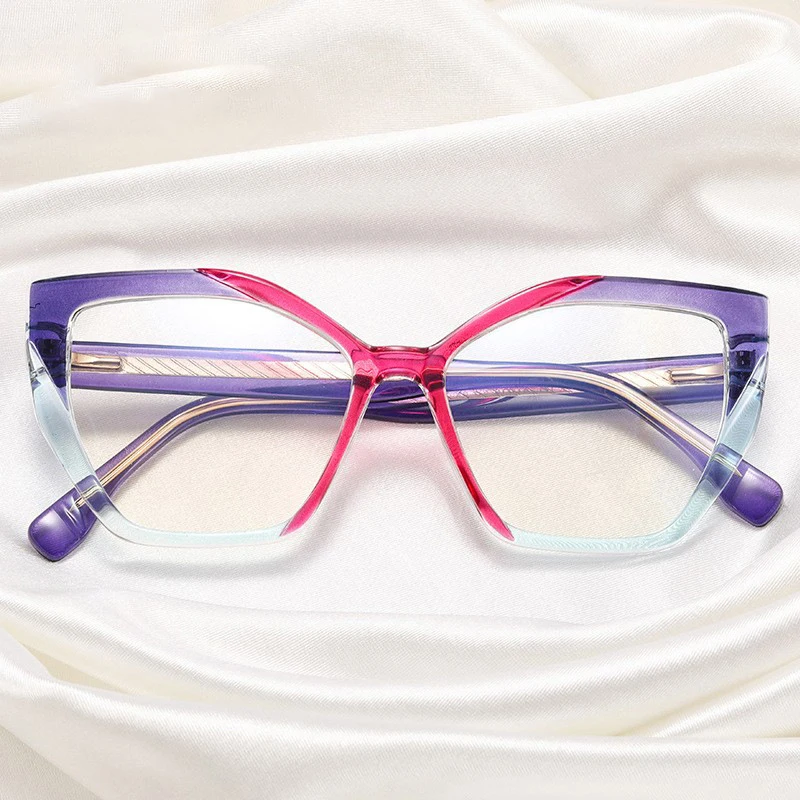 SPLOV Women's Prescription Glasses TR90 Cat Eye Frame Anti Blue Light Progressive Multifocal Optical Myopia Glasses