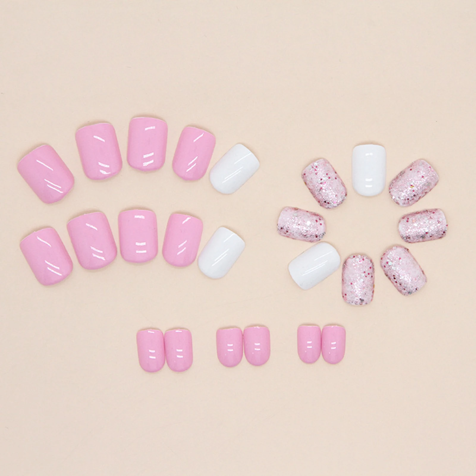 Pink Paillet Short Artificial Nails Smooth and Non-Grainy Texture Nails for Manicure Lover Daily Home DIY