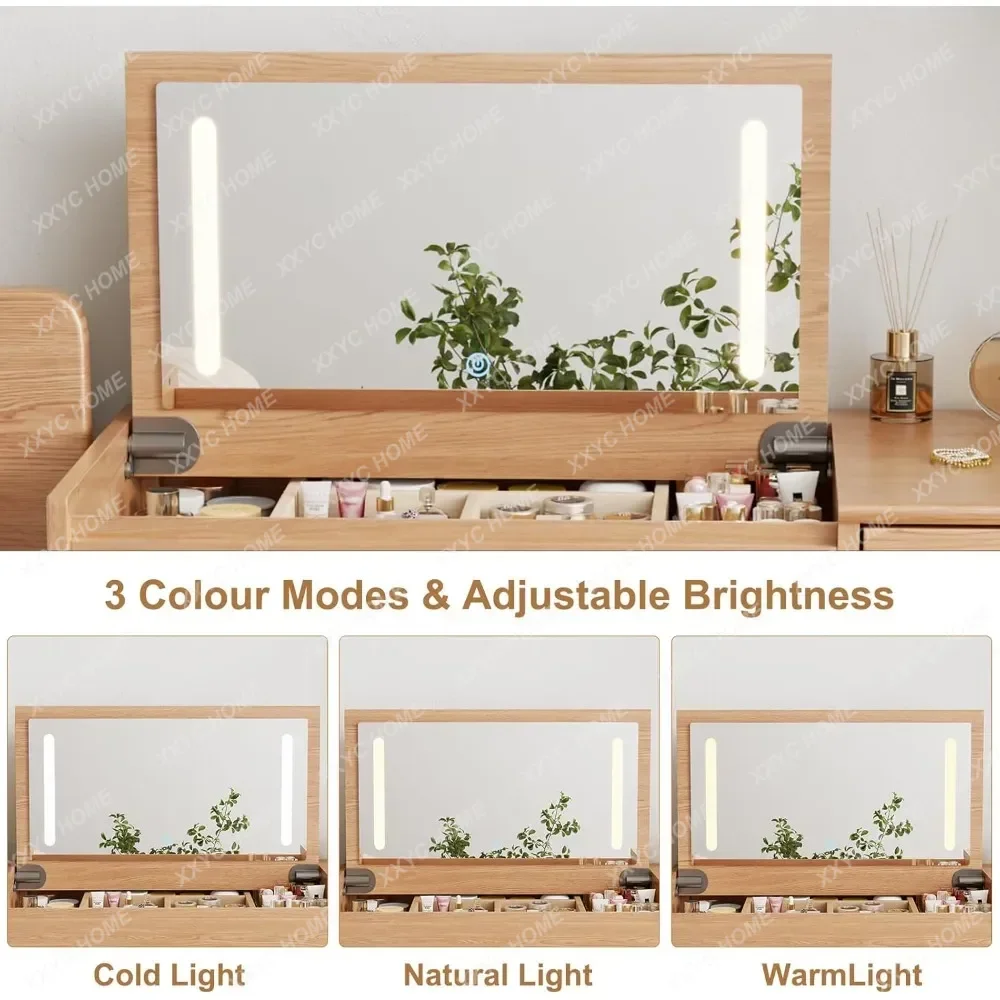 

Wooden Chest of Drawers Bedroom Dressing Table for Makeup with Flip Mirror with Jewelry Cabinet Dresser Makeup Small Vanity