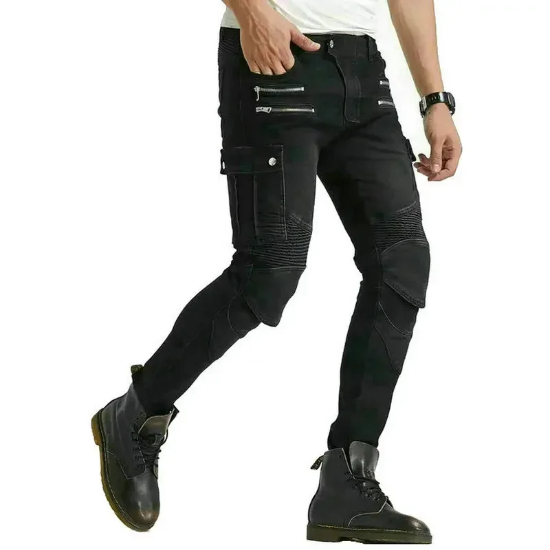 Loong-pantalones vaqueros ajustados de alta elasticidad para motociclista, pantalones de protección para deportes al aire libre, a la moda, locomotora, Caballero