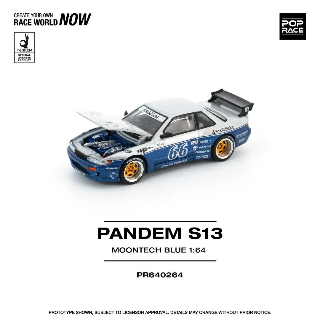 

PreSale POP RACE 1:64 Pandem Rocket Bunny Silvia S13 Moontech Blue Openable Hood Diecast Car Model Collection Toys