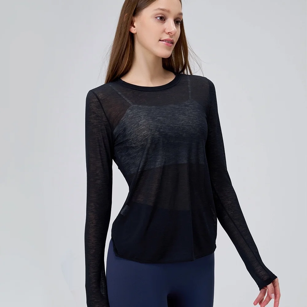Autunno sottile allentato manica lunga palestra traspirante camicetta yoga cava bellezza schiena corsa croce abbigliamento yoga fitness pilates top suit