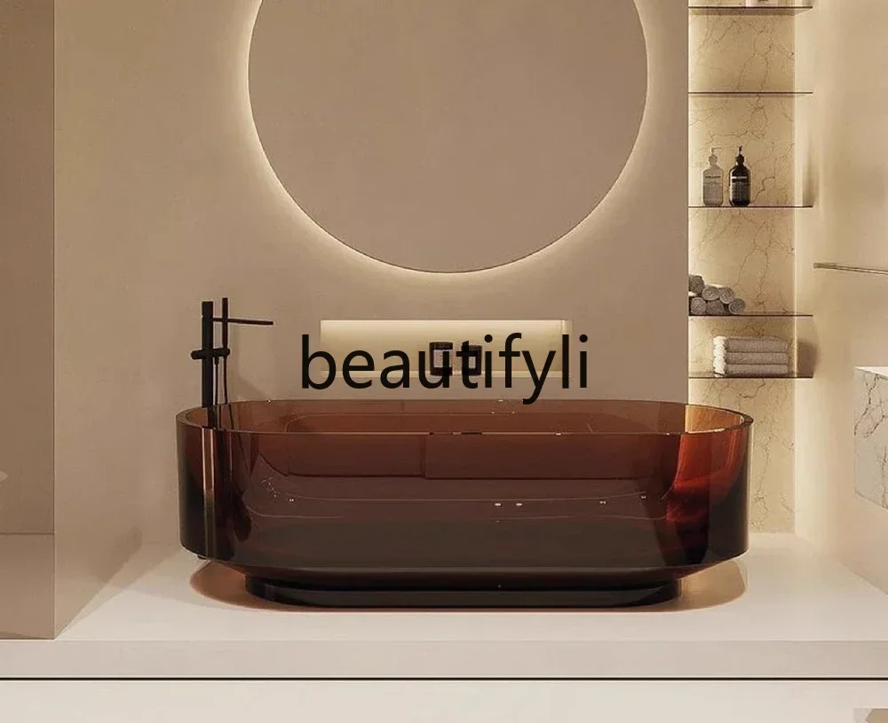 Burgundy Transparent Resin Detached Hotel Villa Clubhouse Double Adult Bath Tub