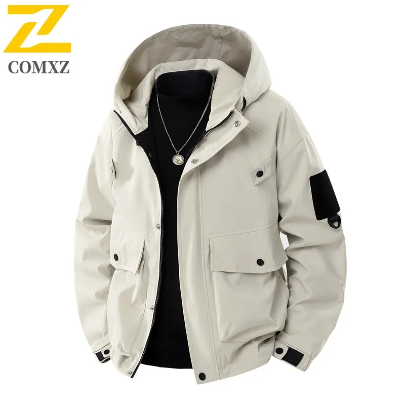 COMXZ سترة بقلنسوة خارجية 2025 معطف رجالي غير رسمي لتسلق الجبال مقاوم للرياح مريح موضة السفر سترة واقية جديدة للخريف #2