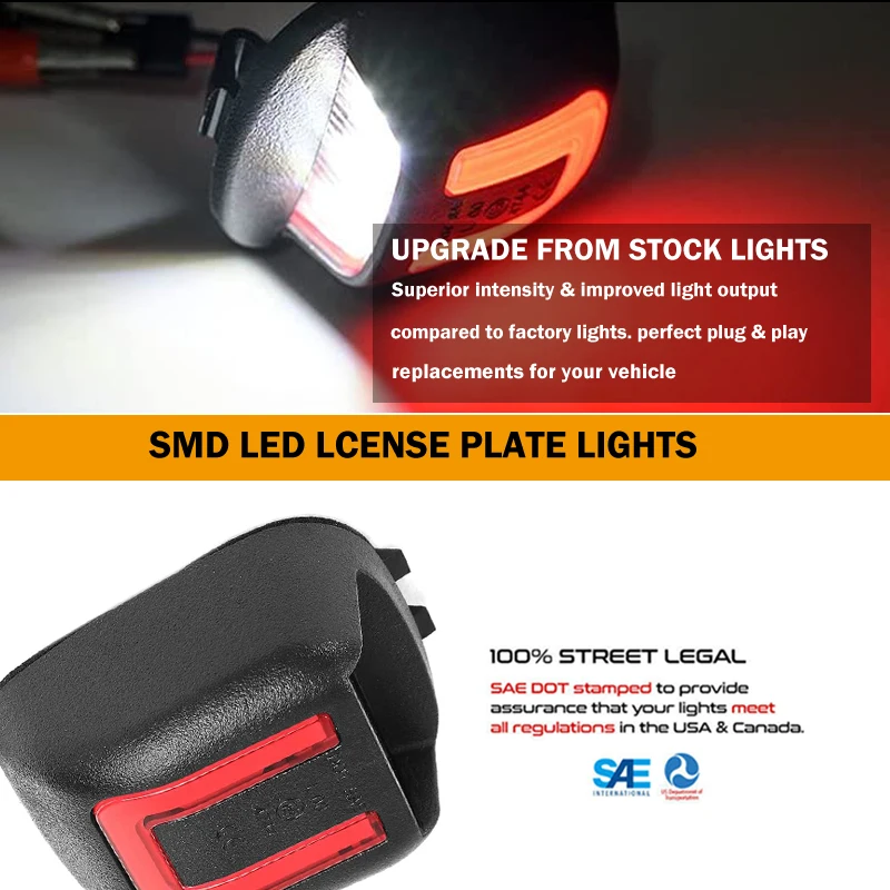 For Nissan Frontier Titan Xterra Armada Navara , For Suzuki Equator Error Free White & Red LED License Number Plate Lights 12V