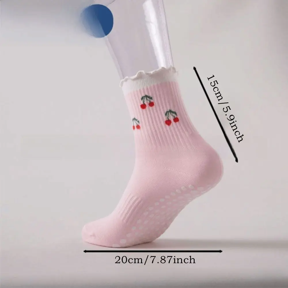 New Cotton Pilates Socks Breathable Harajuku Street Cherry Embroidery Socks Sweat-absorbent Non-Slip Grip Yoga Socks