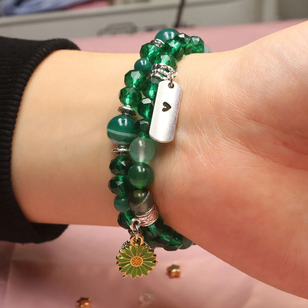 샤오미 미밴드 8/9/10 스트랩 주얼리 탄성 팔찌, 여성용 드레시 시계줄 블루 마노 크리스탈 비즈 참 장식