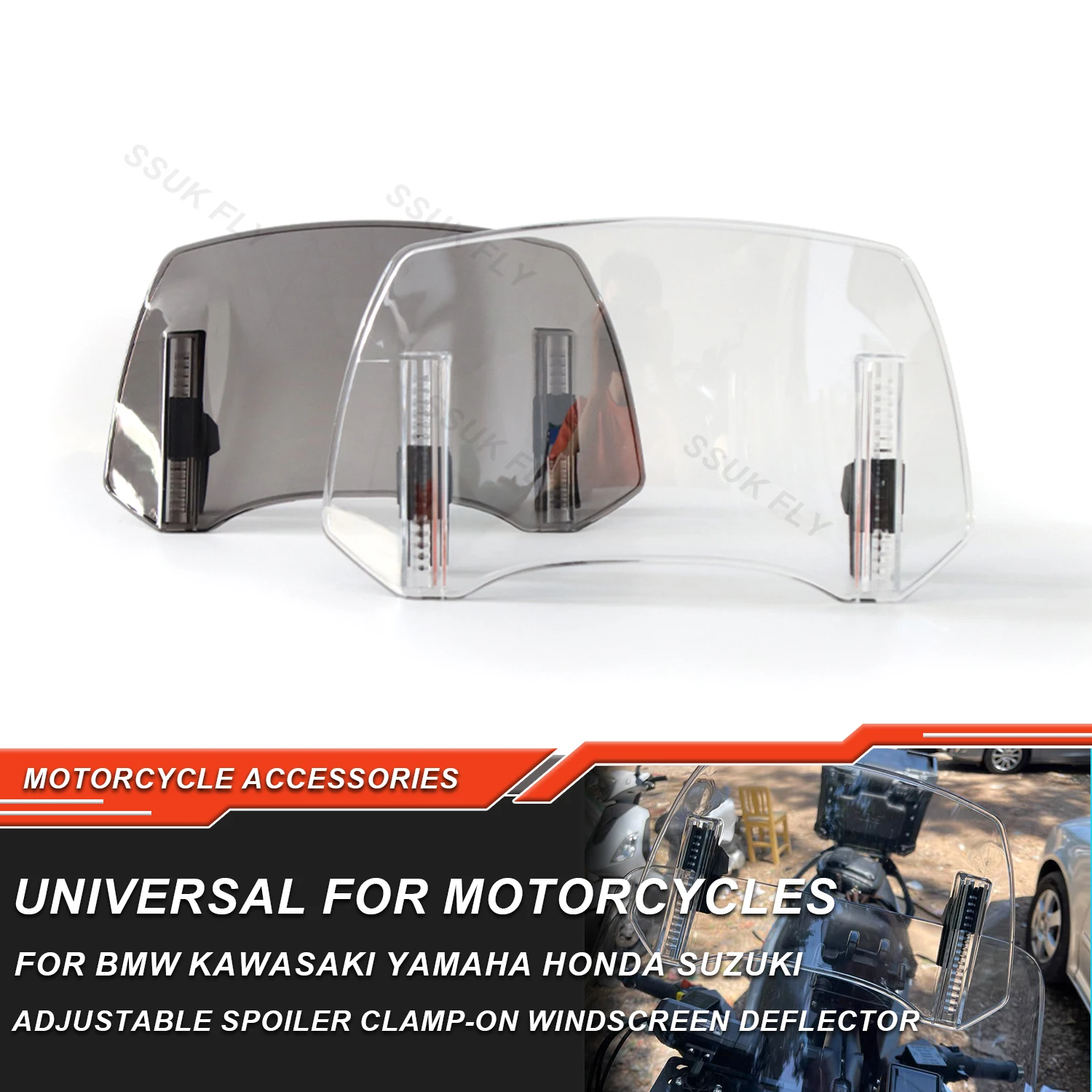 Universal Motorcycle Windshield Extension Adjustable Spoiler Clamp-On Windscreen Deflector For BMW KAWASAKI YAMAHA HONDA SUZUKI