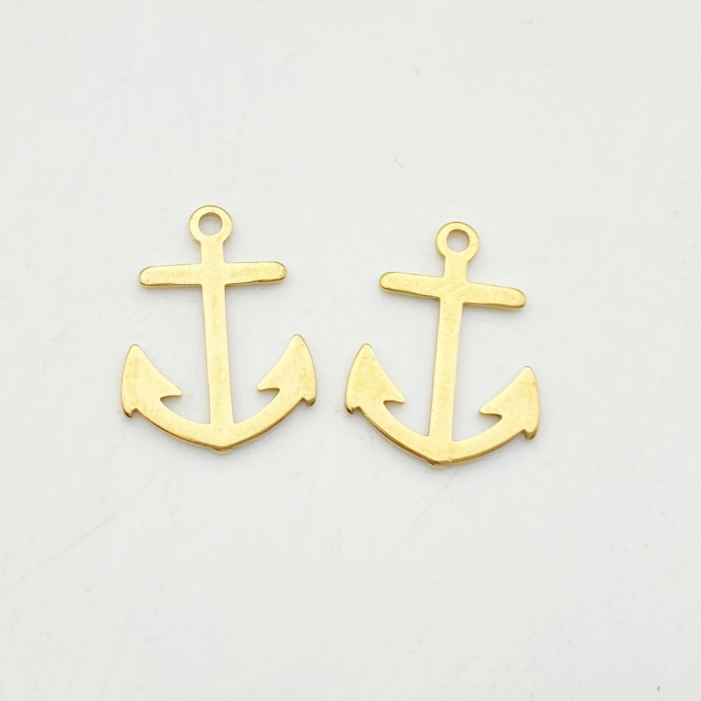 5Pcs Liner Anchors Charms Gold Color Stainless Steel 13MM*17MM (0.5*0.66inch) Cruise Anchor Connector Bracelet Jewelry  Making