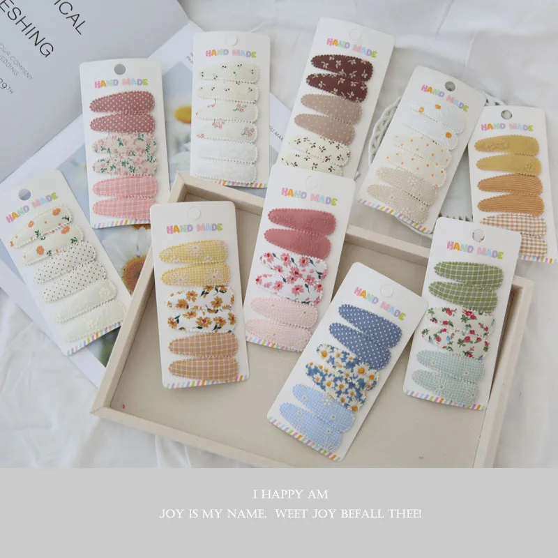 Kids Hair Clips 6Pcs Set Floral Plaid BB Clips Pink Beige Mix Cute Barrettes Non Slip Grip for Girls Hair Accessories