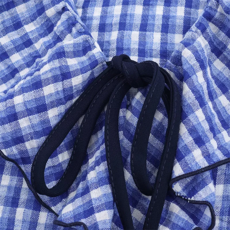 قميص نسائي 2025 خريف نمط جديد أزرق منقوش كم طويل الطبقات قميص غير رسمي مزخرف عصري وأنيق