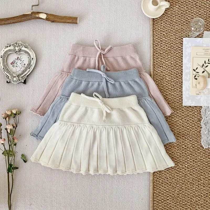 

Bebe Winter Knitting Skirt for Girl Shorts Princess Pleated Yarn Skirt Baby Girls Knitting Shorts Outfit Autumn Children Clothes