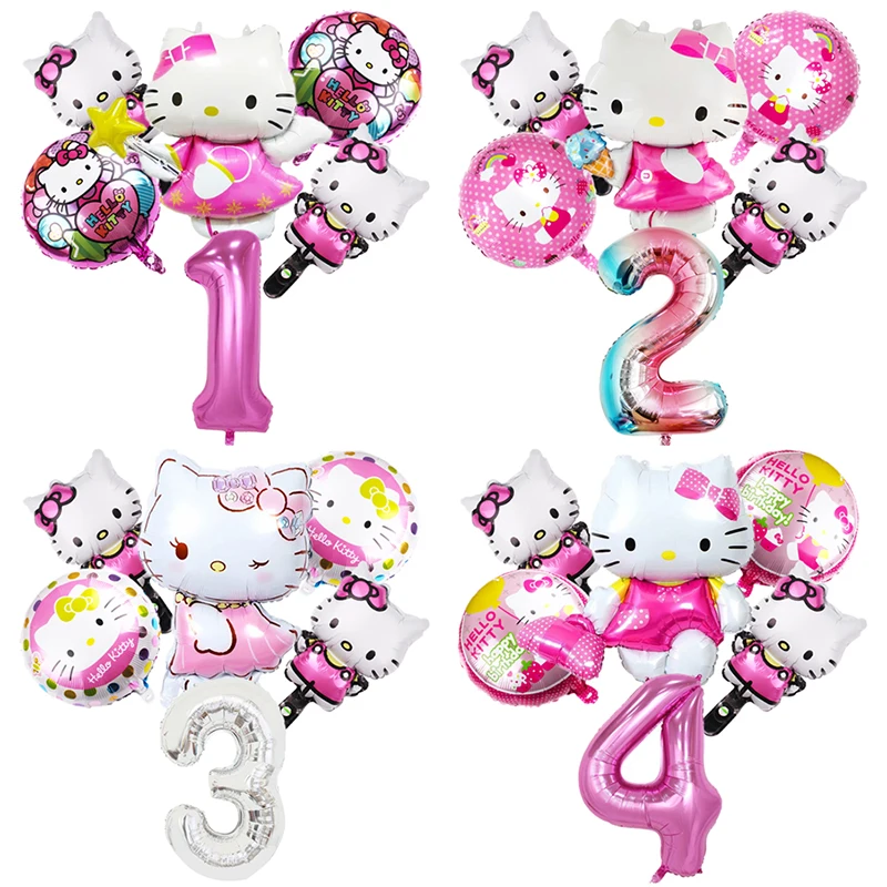 1Set Cartoon Hello Kitty Helium Balloons set 32inch Number Baby Shower girl Party Decoration Balloons child Birthday Air Globos