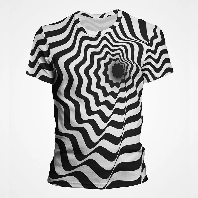 

Artistic Illusion Black White Optical Illusion T Shirt Men Women Psychedelic 3D Print Men's T-shirt Streetwear Tops Tee Clothes