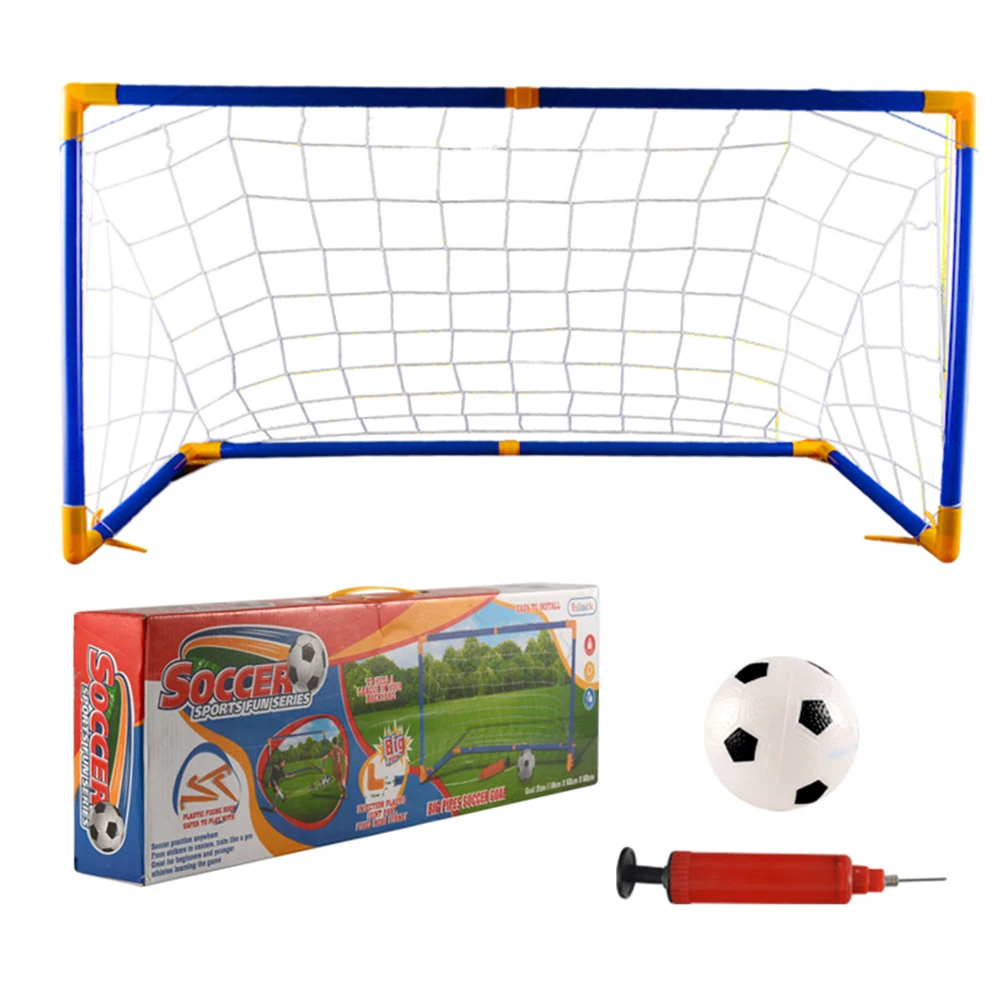 

Set Portable Soccer Goal 2 Long 4 Short 6 L-Shaped Tubes Net 1 Inflator Lightweight Easy Assembly Backyard Beach Park
