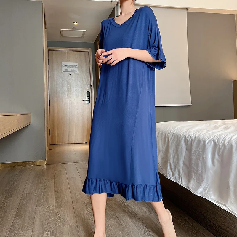 Modal Nightgown Women\'s New Short Sleeve Sleepwear Plus Size Homewear Summer Pajamas Night Dress Women Loose Casual Nightdress