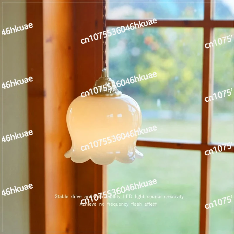 

Подвесной светильник с имитацией нефритового цветка, французский кремовый стиль, подвесной светильник с колокольчиком и орхидеей, прикроватные светильники для ресторана