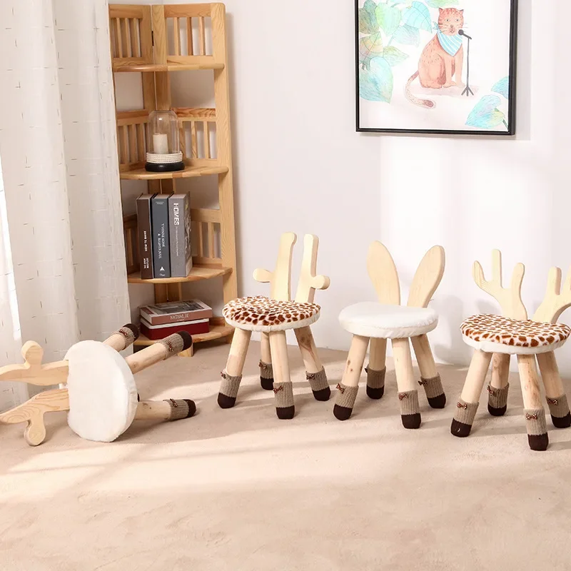 

Kids Stool Solid Wood Chair for Children Cartoon Deer Rabbit Non-slip Bench Foot Stool Kindergarten School Home Kids Furniture