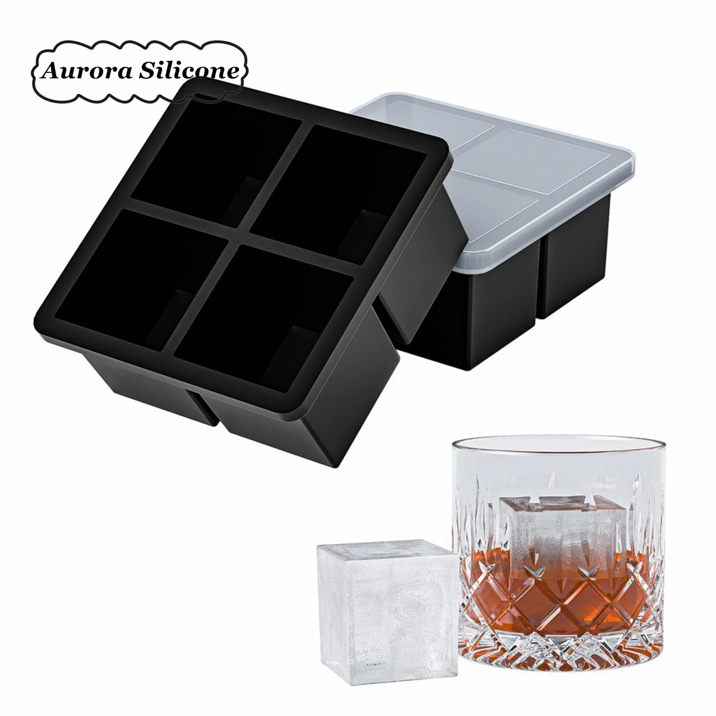 

Aurora Silicone Ice Tray Set of 4 Easy Unmold Whiskey Ice Cubes Covered Box Kitchen Baking Tools French Sle Ice Blo Mold