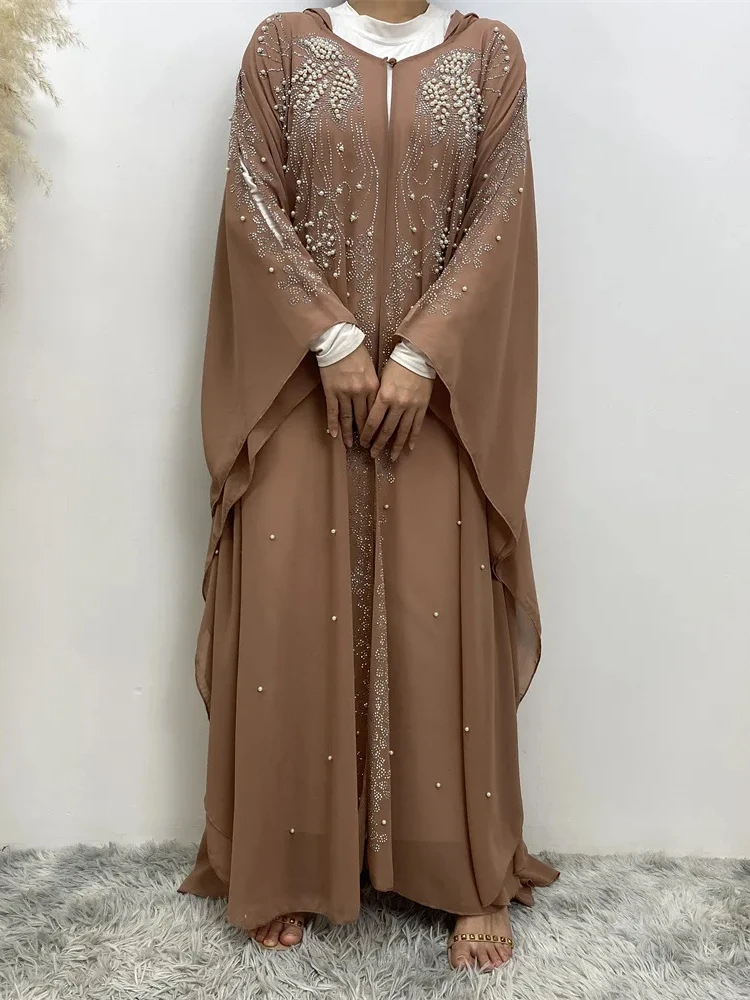 Afrykańskie kobiety Eid muzułmańskie Abaya sukienka z kapturem Ramadan maroko kardigan diamenty Abayas Dubai Kaftan Islam długa suknia perły Arab