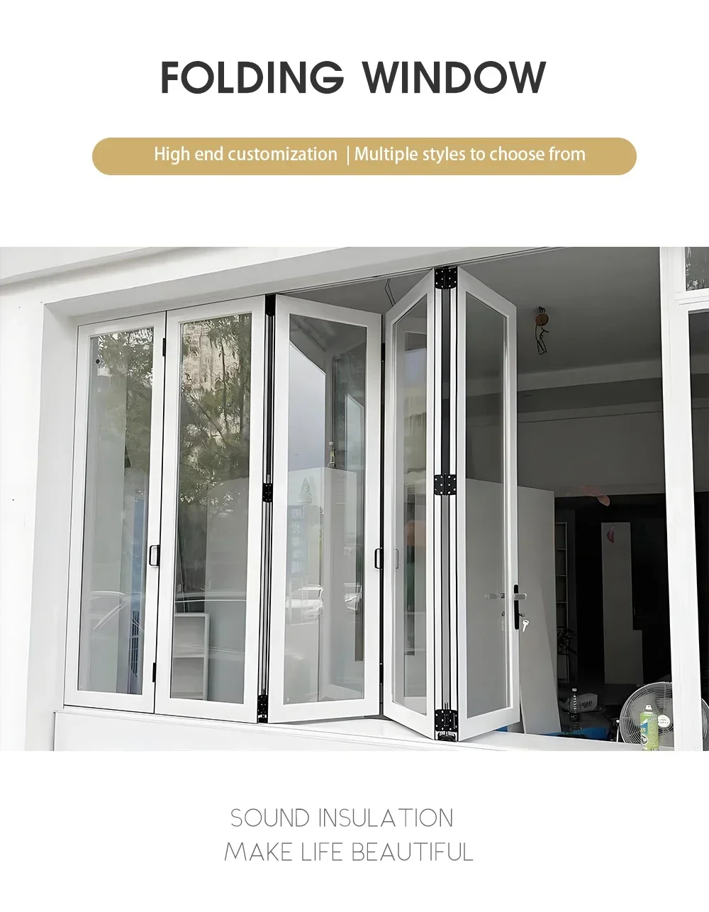 Customized Modern Design Horizontal Bi Fold Window Glass Aluminum Alloy Accordion Folding Balcony Exterior Villas