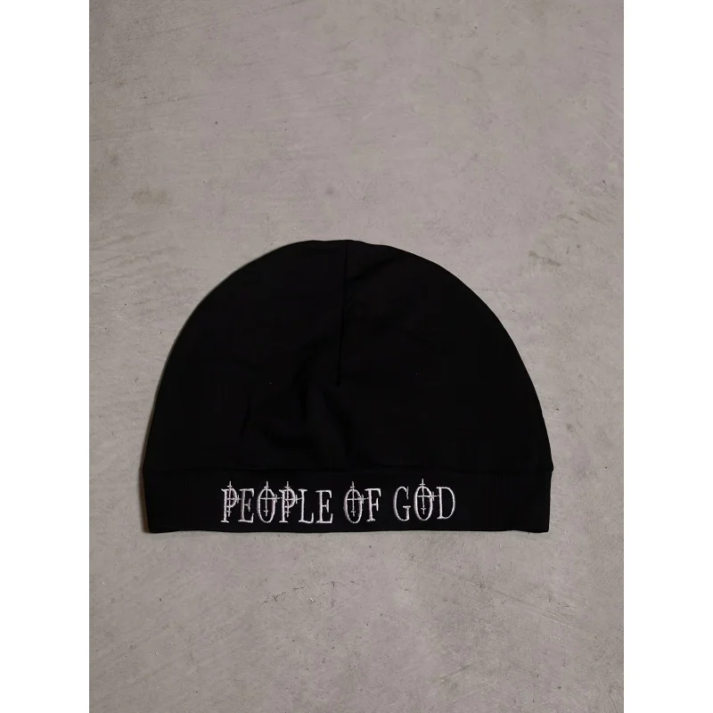 قبعة مطرزة باللون الأسود "People of God" للجنسين، قبعة جمجمة هيب هوب Y2K ملابس الشارع، قبعة شتوية دافئة كاجوال متماسكة، قبعة رأس عصرية Acc #1