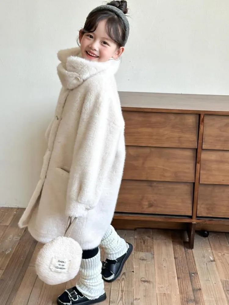 Winter New Girls Faux Fur Jacket Children\'s Imitation Mink Fur Thickening Warm Overcoat Coat A4253