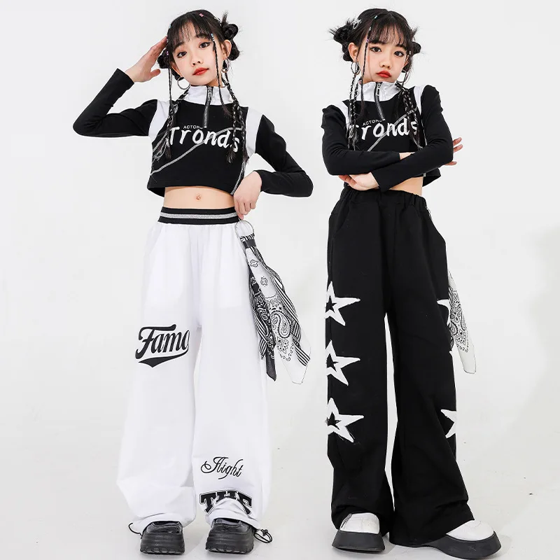 Mädchen Hip Hop Crop Tops Schwarz Cargo Pant Kinder Ballsaal Outfits Street Dance Jogger Kleidung Sets Kind Streetwear Jazz Kostüme