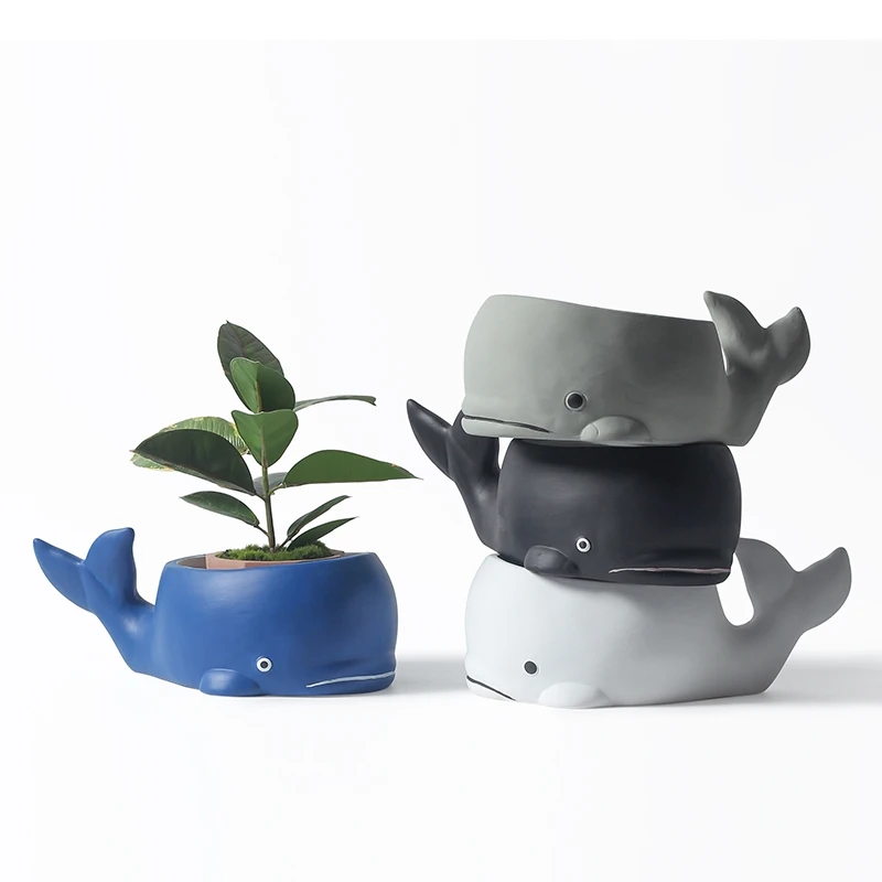 Whale Ceramic Flower Pot Desktop Decoration Ware Succulent Green Plant Flowerpot Home