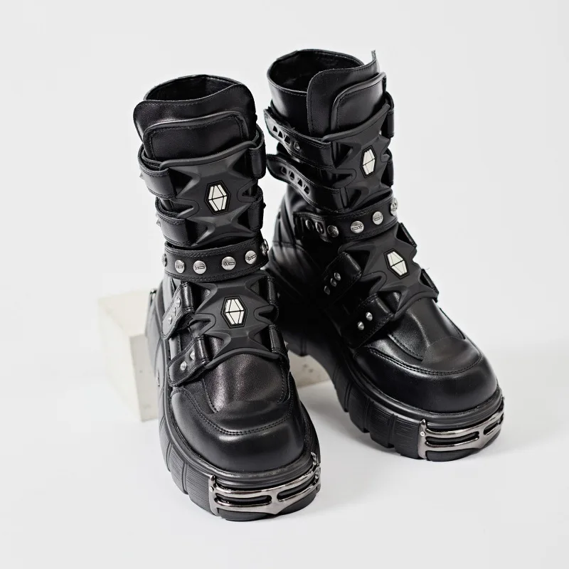 Women Winter Punk Boots Heavy Metal Thick Sole Low Top High Top Dark Motorcycle Style Cool