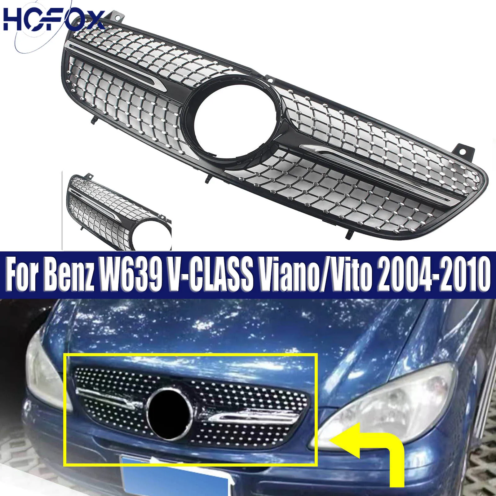 

For Mercedes-Benz W639 V-CLASS Viano/Vito 2004-2010 Upgrade Front Inlet Mesh Grille Bumper Grill Middle Grid
