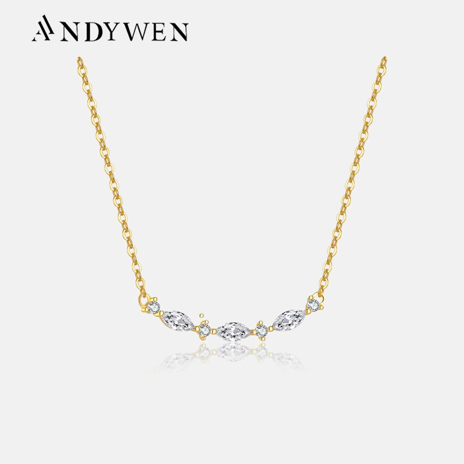 ANDYWEN 925 Sterling Silver Gold Line Queen Marqulse Zircon CZ Pendant Necklace Long Chain Fine Jewelry 2024 Valentiens Jewels