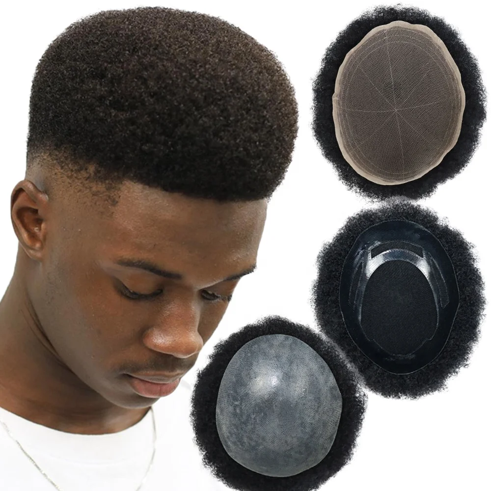 Toupee Encaracolado do Cabelo Humano para Homens Pretos Pele Completa Americano Africano Afro 8×10