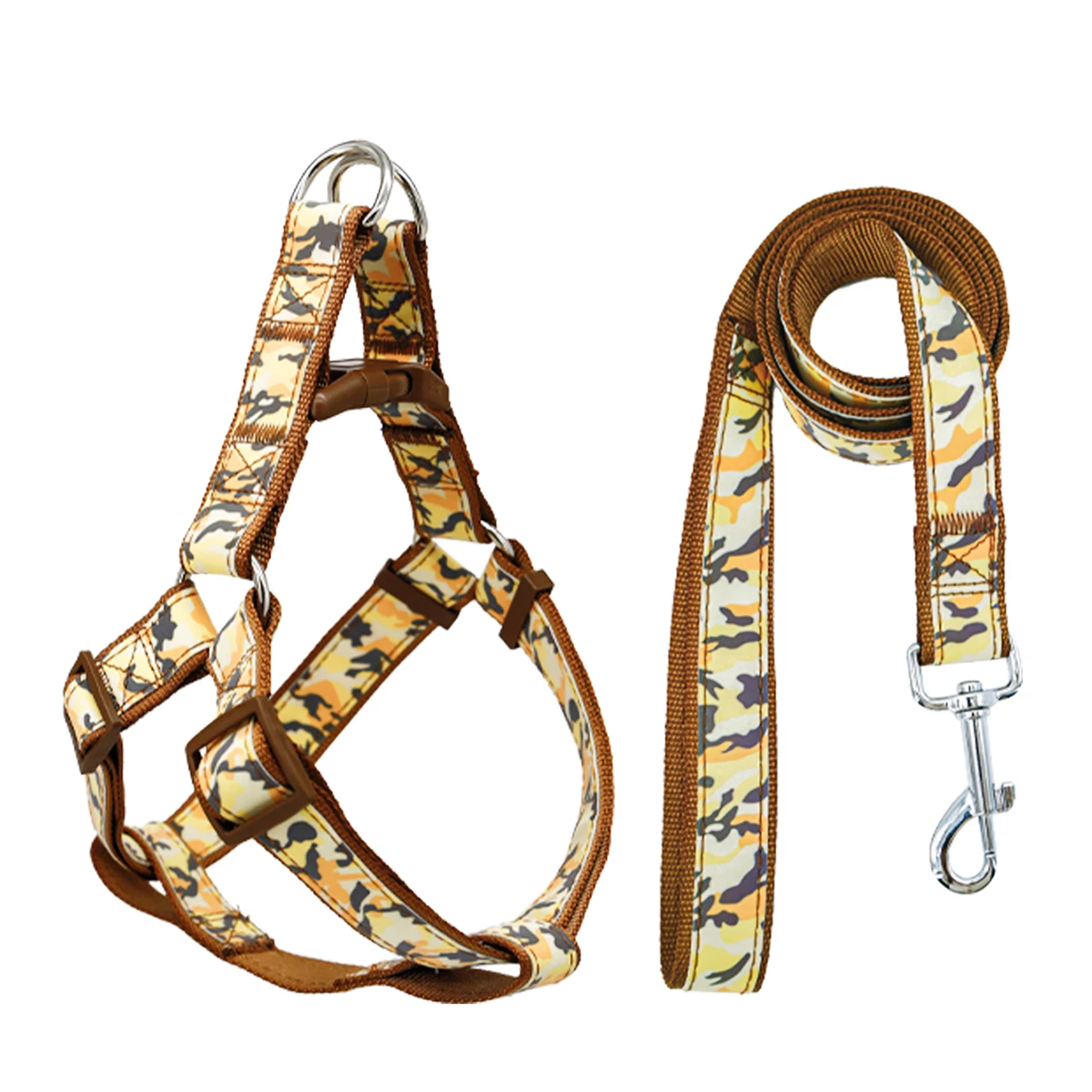 A set of camouflage reflective chest and harness set for small and medium-sized dogs to go out for a walk and a lead rope for ca