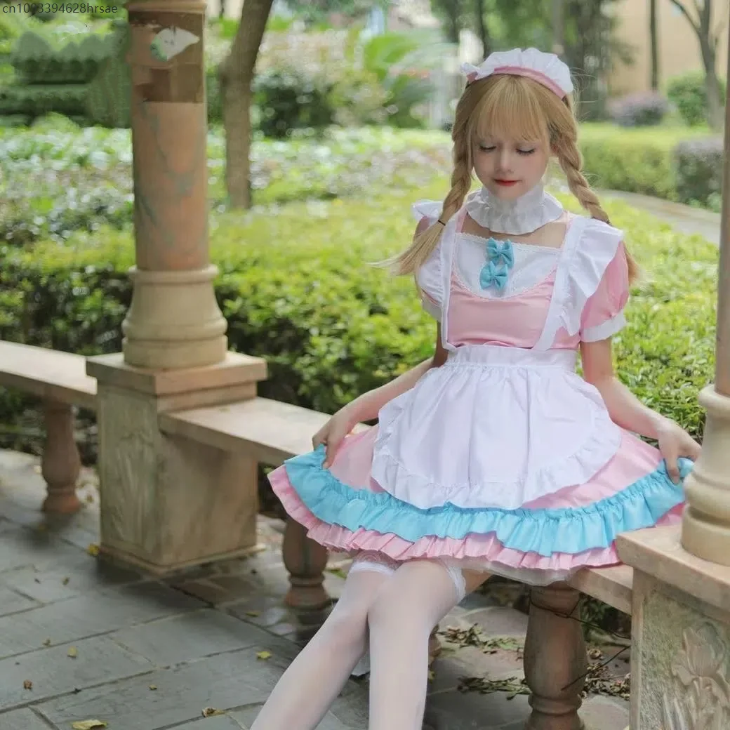 

Kawaii Lolita Suit Japanese Anime Dress Pink Maid Cosplay Costume Halloween Coffee Servant Adult Clothing
