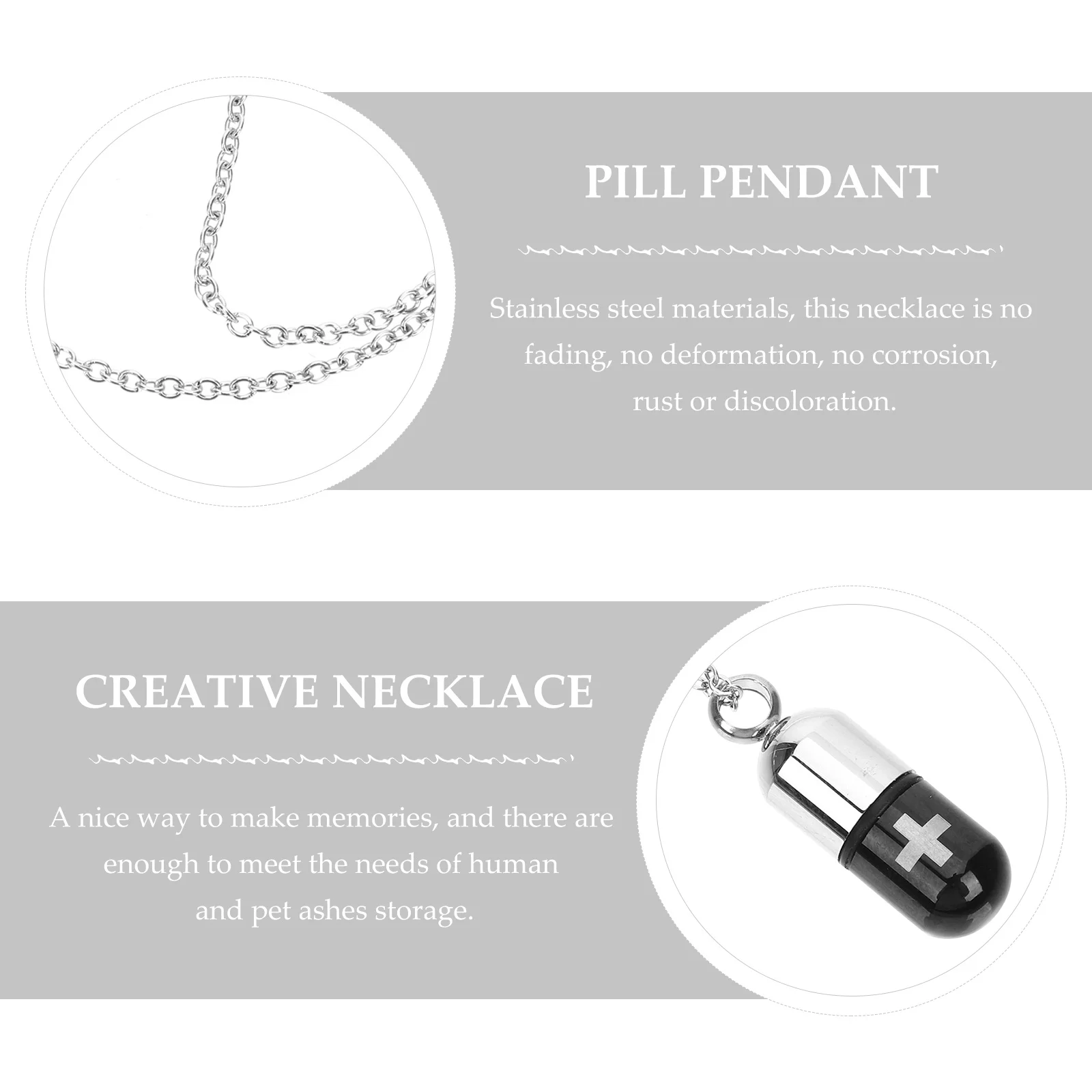 

Stainless Steel Pill Shape Long Chain Urn Necklace For Ashes Keepsake Memorial Pendant Cremation Jewelry Men Choker