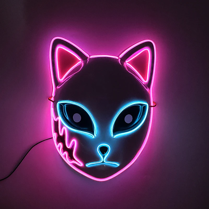 Japanese Anime Glowing Luminous Mask Halloween LED Light Up Cosplay Mask Costume Neon Cat Mask Men Women Supplies Props