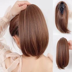 38cm Short Straight Ponytail Clip-on Wigs for Women Natural Fluffy Slightly Warped Fake Pony Tail Hair Extensions