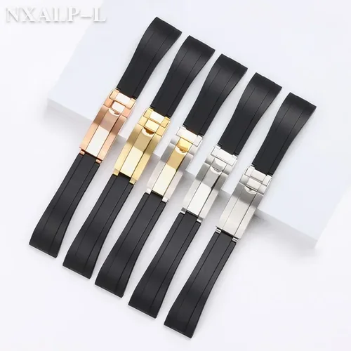 Imagen 2 del producto Correa de reloj de silicona y goma de 20mm para Rolex DAYTONA SUBMARINER GMT Yacht-Master, pulsera de buceo con hebilla de ajuste fino de 9 × 9mm